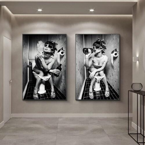 Sexy Girl Sits In A Toilet Nordic Canvas Art Posters and Prints Black and White Canvas Paintings on The Wall Art Pictures Cuadro