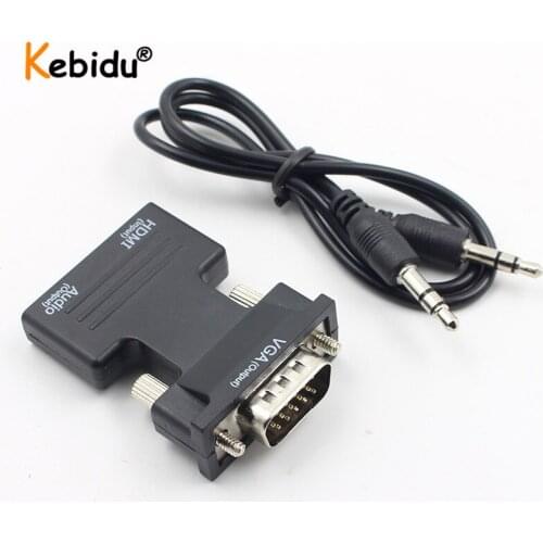 Kebidu 1080P HDMI-compatible to VGA Converter Female to Male Adapter with Audio Cables for HDTV Monitor PC PS3 Adapter Converter