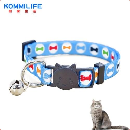 KOMMILIFE Printed Pet Cat Collar Necklace With Bell Adjustable Pet Collar For Cats Puppy Small Dog Cat Necklace