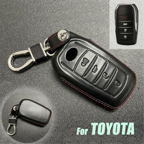 Premium Leather Car Remote Smart Key Bag Case Cover Key FOB Protective Shell Holder For Toyota Camry Alphard RAV4 Accessories