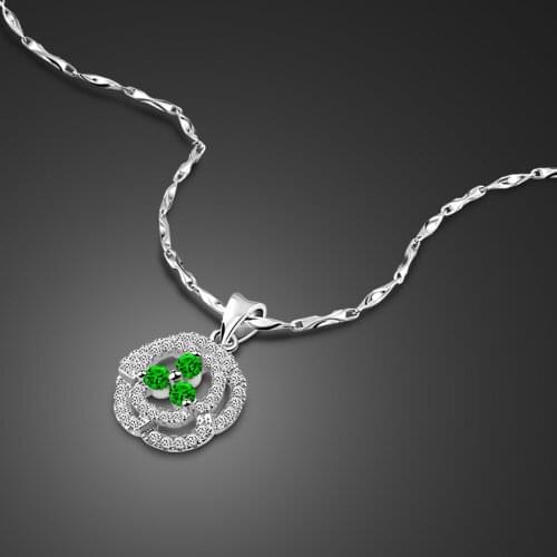 Beautiful 100% 925 Sterling Silver Inlay Green Zircon Roses Pendant Necklaces Women Fashion Choker Fine Jewelry Gift