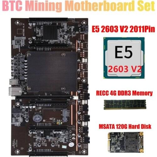 BTC Miner Motherboard X79 H61 5X PCI-E 8X Support 3060 3080 GPU with E5 2603 V2 CPU RECC 4G DDR3 Memory 120G MSATA SSD