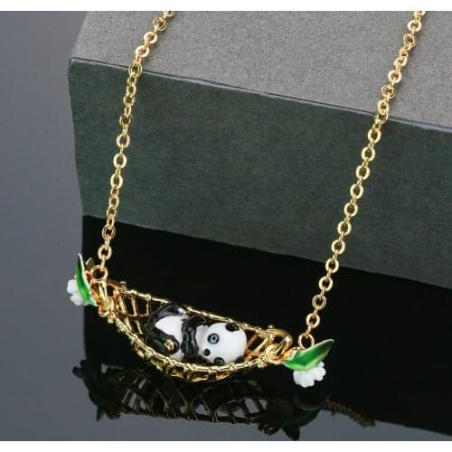 Cute Lovely Panda Pendant Necklace For Women Simple Elegant Copper Enamel Plated Animal Chinese Style Neck Jewelry Accessories