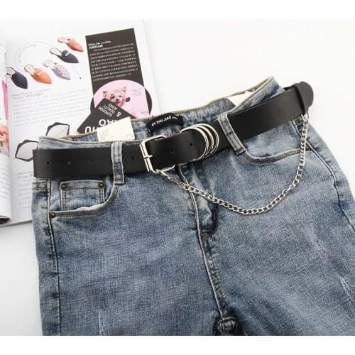 Fashion Women Punk Chain Belt Adjustable Buckle Hole Waistband with Eyelet Chain Decorative Belts Western Cowgirl Straps