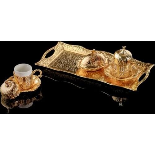Turkish Coffee Espresso Cup Set, Ottoman, Arab, Greek, Tulip Pattern, Gold Color, for 2 Person, Stylish Design