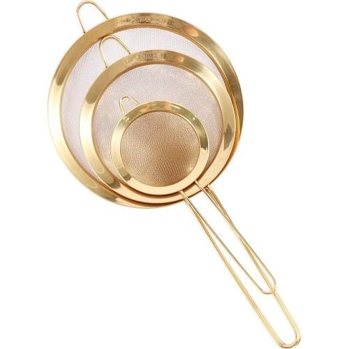 Stainless Steel Gold Mesh Egg Beater Separate Oil Strainer Flour Sifter Sieve Colanders Flour Coffee Mesh Filter Kitchen Bakware