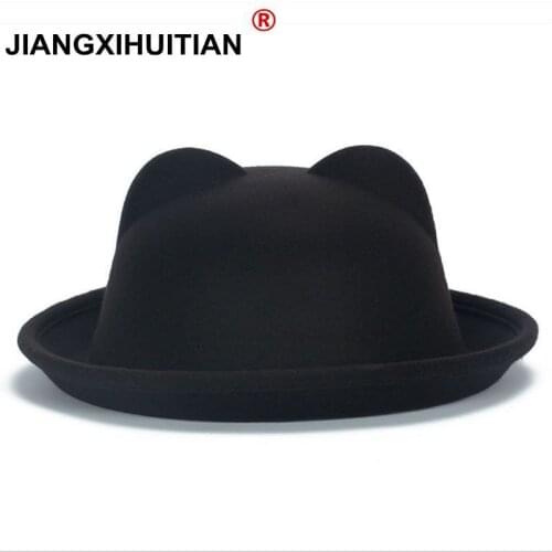 2017 New Fall Winter Fashion Wool Felt Womens Fedoras Hats Retro Vintage Cat Ear Animal Cap Not Deformed Fedoras Caps For Women