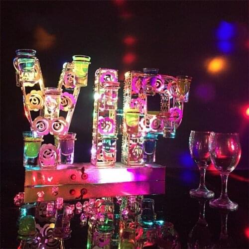 Rechargeable Luminous Light Up VIP Shaped LED Cocktail Tray Wine Glass Cup Holder for Bar Disco Party Decorations Supplies