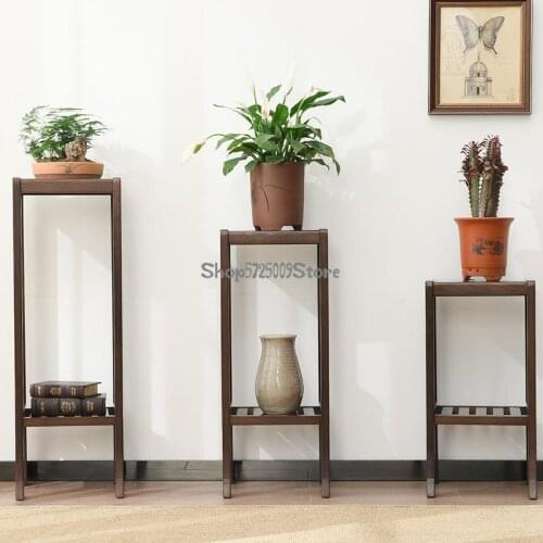 Flower stand solid wood shelf multi-layer living room indoor walnut Chinese flower pot stand American high and low flower table
