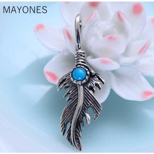 2019 Couple Pendant 100% 925 Sterling Thai Silver Jewelry Men Women Feather Eagle natural stone beads Necklace Pendant making