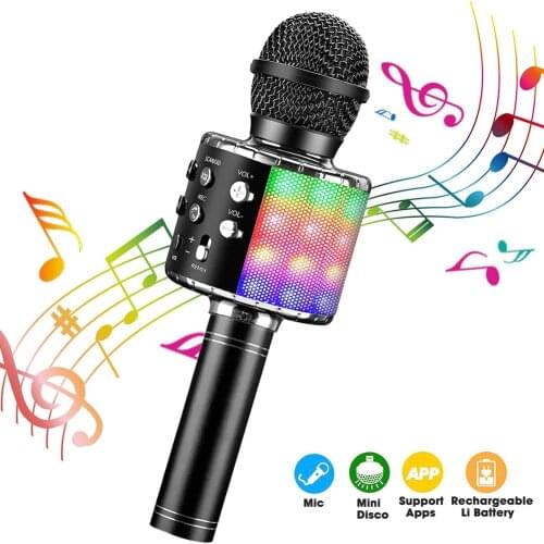 WS858L Portable Bluetooth Karaoke Microphone Speaker Microphones USB LED Studio Record Wireless Rechargeable Meeting