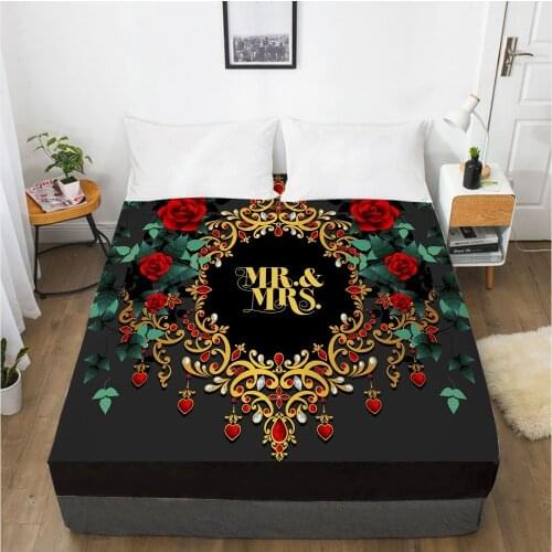 3D HD Digital Printing Custom Bed Sheet With Elastic,Fitted Sheet Twin Full Wedding Mr&Mrs Bedding Mattress Cover 200x220cm