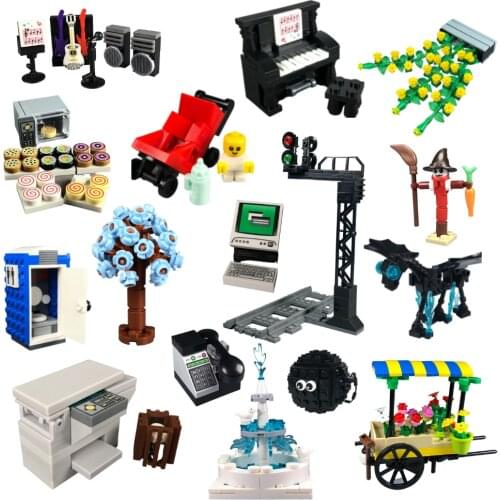 Set Sale MOC Bricks Office Flower City Furniture Piano Movie Food DIY Educational Building Blocks Toys Kids Gifts