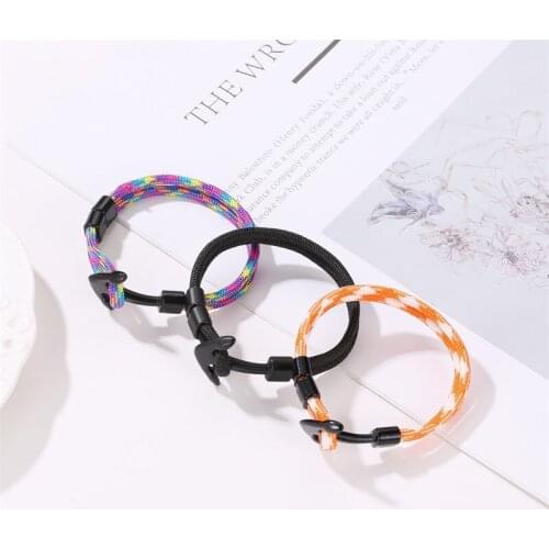 Adjustable Wrap Metal Sport Hooks Polyester Rope Colorful Anchor Bracelet for Men and Women