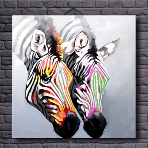 Hand Painted Canvas Acrylic Oil Painting Two Colorful Zebra Beautiful Animal Canvas Painting for Childrens Room Decor Unframed