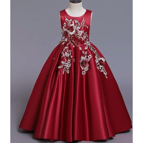 Flower Party Girl Dress Kids Embroidery Christmas Children Clothing Girl Clothes Child Kids Wedding Costume Vestido Comunio