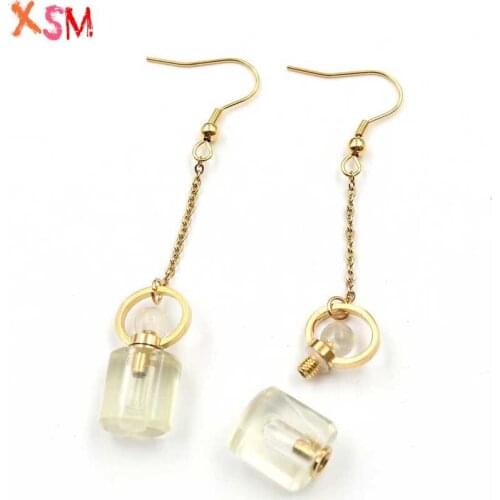 XSM Natural Lemon Citrines Perfume Bottle Drop Earrings Essential Oil Diffuser Aromatherapy Women Girls Dangle Ear Hook Jewelry