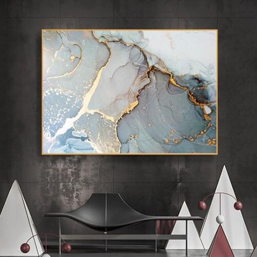 Modern Abstract Golden Canvas Painting Colorful Imitation Marble Pattern Wall Art Nordic Poster Print Picture Living Room Decor