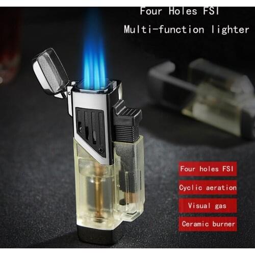 Jet Flame Gas Butane Lighter for Men 4 Nozzles Torch Turbo Butane Lighter Spray Gun Cigar Lighters Windproof Smoking Accessories