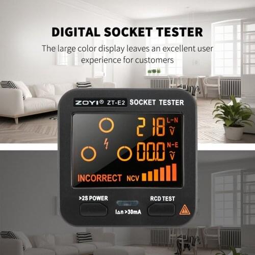 ZOYI ZT-E8 Digital Socket Tester Smart LCD Outlet Checker NCV Test Voltage Detect High Speed Socket Tester