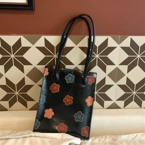 Vintage Floral PU Leather Women Shoulder Bag Cute Flower Student Girls Book Handbags Large Capacity Retro Ladies Casual Tote
