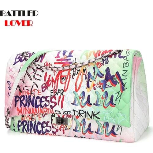 Famous Brand Graffiti Bags for Women Rainbow Color Luxury Designer Shoulder Bags Ladies Purses Boston Handbags