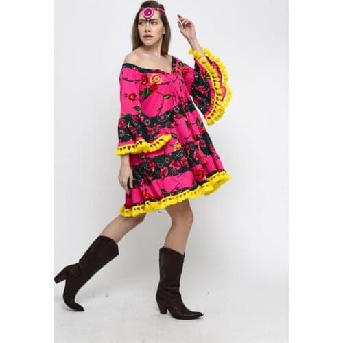 Madonna Collar Floral Pattern Tassel Accessory Boho Dress With Plus Size Options Womens Clothing From XS To 5XL New Season 2021