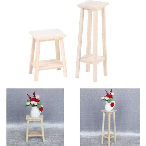 1pcs DIY 1:12 Dollhouse Miniature Wooden Bonsai Stool Chair Model Furniture Accessories