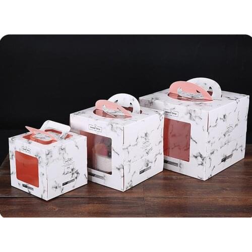 5 Pcs Marble Cake Packing Box 4/ 6 Inch Portable Birthday Cake Box With Handle Double Layer Transparent Window Cake Packing Box