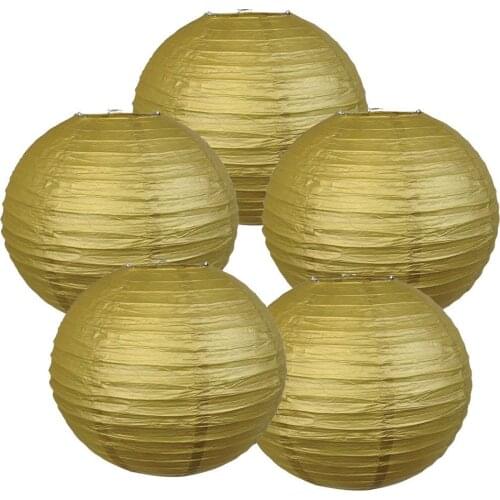 5 pcs Gold Paper Lanterns Chinese Japanese Paper Lanterns for Wedding Party Halloween Shopping Mall Hanging Diy Decor Favor