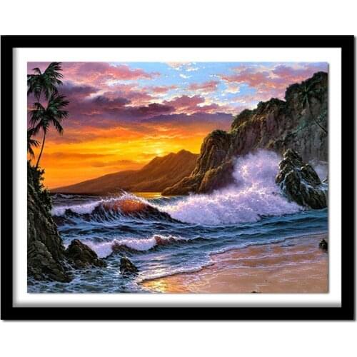 5D DIY Diamond Painting Landscape Sunset Beach Resin Diamond Painting Cross Stitch Scenic Needlework Home Decorative
