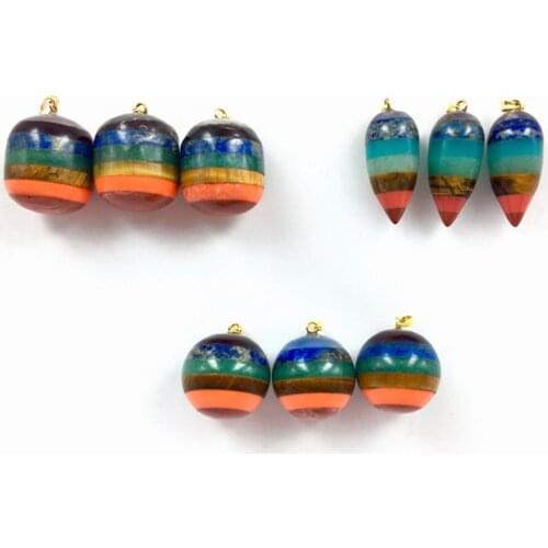 6pcs Wholesale Natural Stone Pendulum Wicca Dowsing Reiki Pendant Wheels of Life Gems Jewelry 7 Chakra Pendulum Men Women Amulet