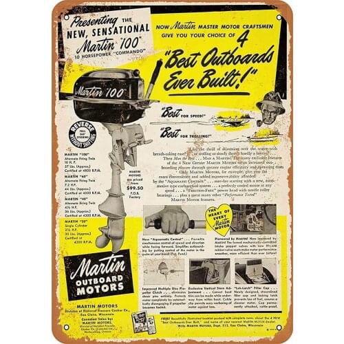 Asiluna 8 x 12 Metal Sign Martin Outboard Boat Motors Vintage Wall Decor Home Decor