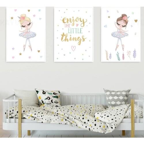 Ballet Poster Nursery Wall Art Print Dancing Girls Canvas Painting Cartoon Art Posters Wall Pictures For Baby Girl Room Decor