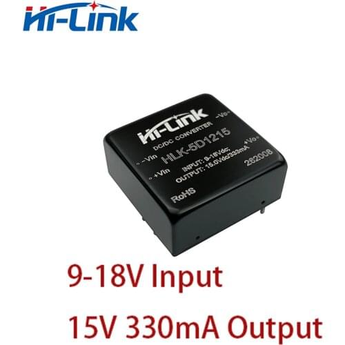 Free Ship 2pcs/lot 9-18V Input to 5W 15V 333mA output DC DC power supplies isolated power module HLK-5D1215