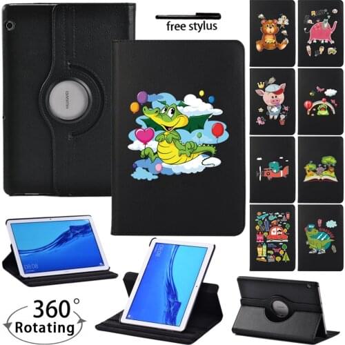 For Huawei MediaPad T3 10 9.6"/T5 10 10.1" Tablet Case 360 Rotating Bracket Fold Stand Leather Cover