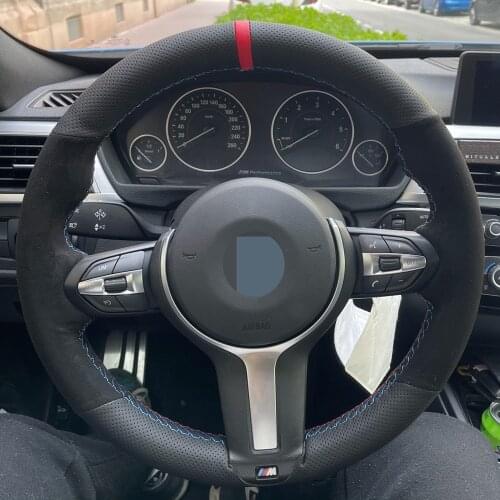 Car Steering Wheel Cover Black Genuine Leather Suede For BMW F87 M2 F80 M3 F82 M4 M5 F12 F13 M6 F85 x5 M F86 X6 F33 F30 M Sport
