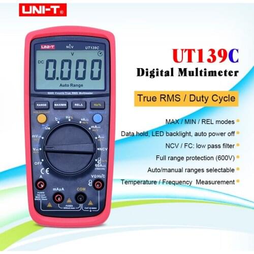UNI-T UT139C Digital Multimeter True RMS Auto Range Voltmeter Handheld Tester 6000 Count Temperature transistor+Gift