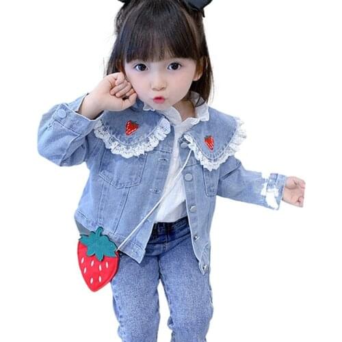 Girl Denim Jacket Coat Strawberry Embroidery New Fashion Childrens Spring Autumn Coat Kids Jacket Baby Coat Girls Baby Jacket