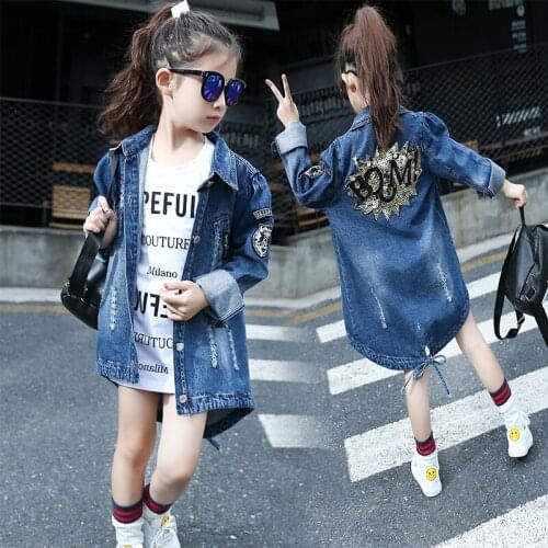 Girls Denim Jacket Girls Sequined letters pattern Denim Outerwear Jacket Coat New Arrival 2020 Autumn Child Jean Casual Jacket