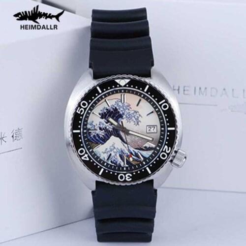 HEIMDALLR Automatic Watch Men Sapphire Crystal NH35 Mechanical Watches Kanagawa Surfing Full Luminous Dial 300M Diver Watches