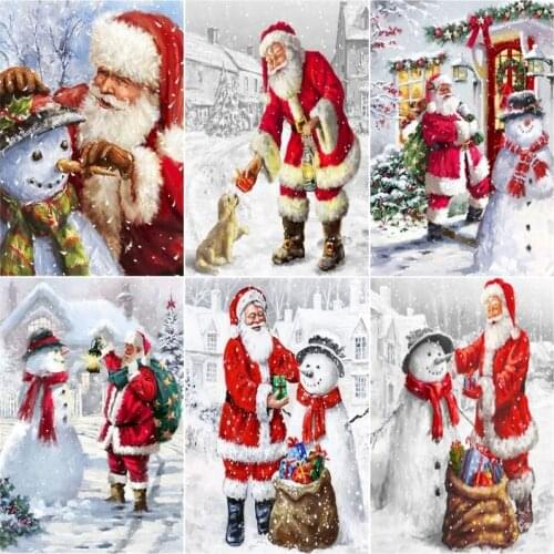 GATYZTORY Framed Oil Painting By Numbers Santa Claus Kits DIY Merry Christmas Paints Home Decoration Wall Picture Handpaint Art