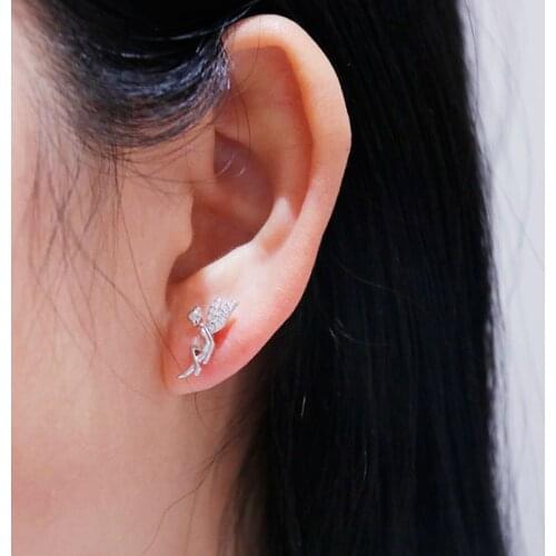 Classic Angel Wings Stud Earrings For Women Girls Wedding Party Fashion Jewelry Sweet Rhinestone Fairy Paired Earring Studs