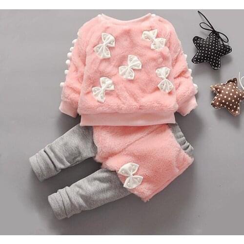Children girl clothing set 2020 New winter autumn baby girls Fur Warm sports costume kids girls Velvet clothes suit for 3T girl