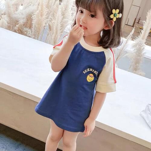 Summer Childrens Clothing Baby Girls Dress 2021 New Arival Fashion Splicing Girls Casual Dress Kids Cute Letter Print Dresses