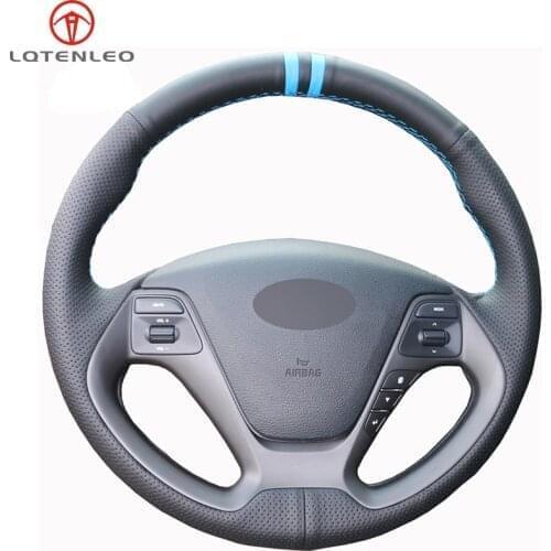 LQTENLEO Black Genuine Leather Car Steering Wheel Cover For Kia K3 2012-2018 Ceed Cee'd Cerato 2012-2018 Forte Koup Forte5 2013