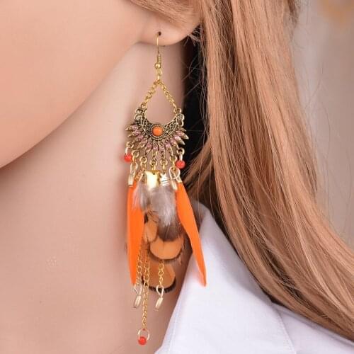 Fashion Brand Sweet Feather Drop Earrings Crystal Statement Leaf feather Earring For Women Jewelry Long Dangle Earrings ER200064