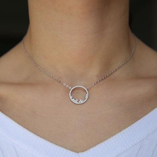2021 Fashion Jewelry Simple Circles Necklace CZ Crystal Zircon Paved delicate Round Pendants Necklaces For Woman Bijoux