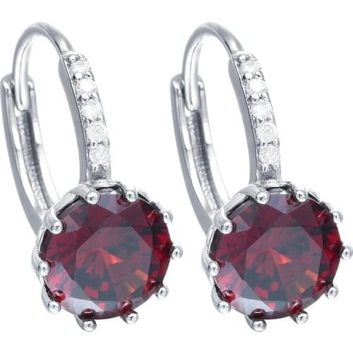 Fashon Women Jewelry Round Red Zircon Hoop Earrings Bridal Wedding Engagement Set Gifts