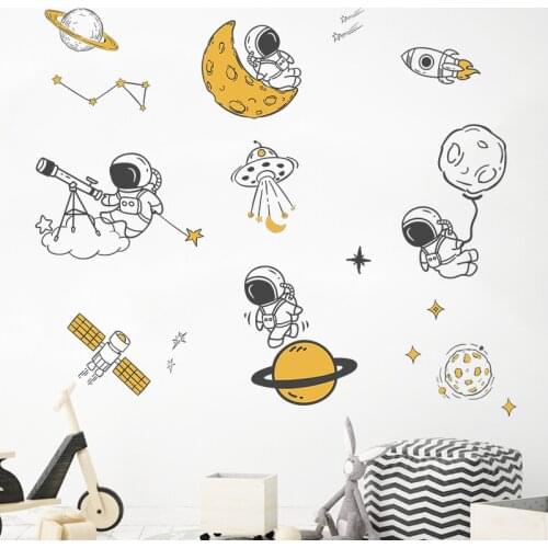Cartoon space star astronaut telescope wallpaper Bedroom porch wall beautification decoration wall paste